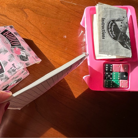 Bunco Social Dice Bell Fuzzy Die Party Game Cardinal Pink Edition 2005 - Picture 4 of 7